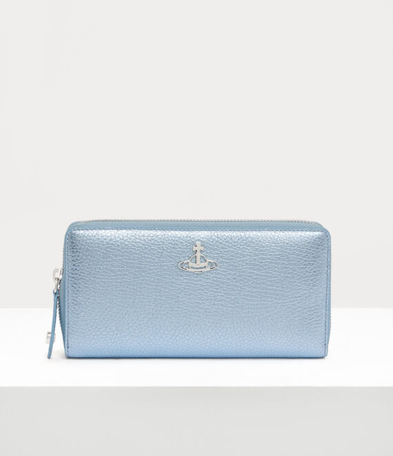 Vivienne Westwood grain leather zip round wallet light blue/silver hw